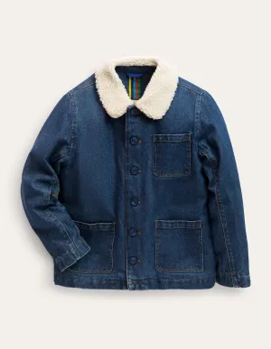 Borg Lined Jacket-Mid Vintage Denim