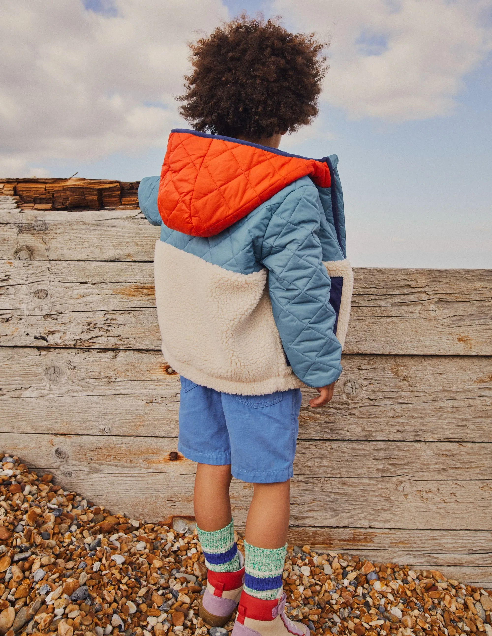 Borg Mix Jacket-Puddle Blue
