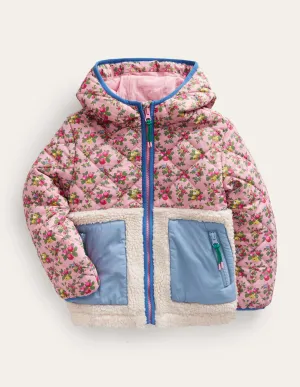 Borg Mix Jacket-Vintage Pink