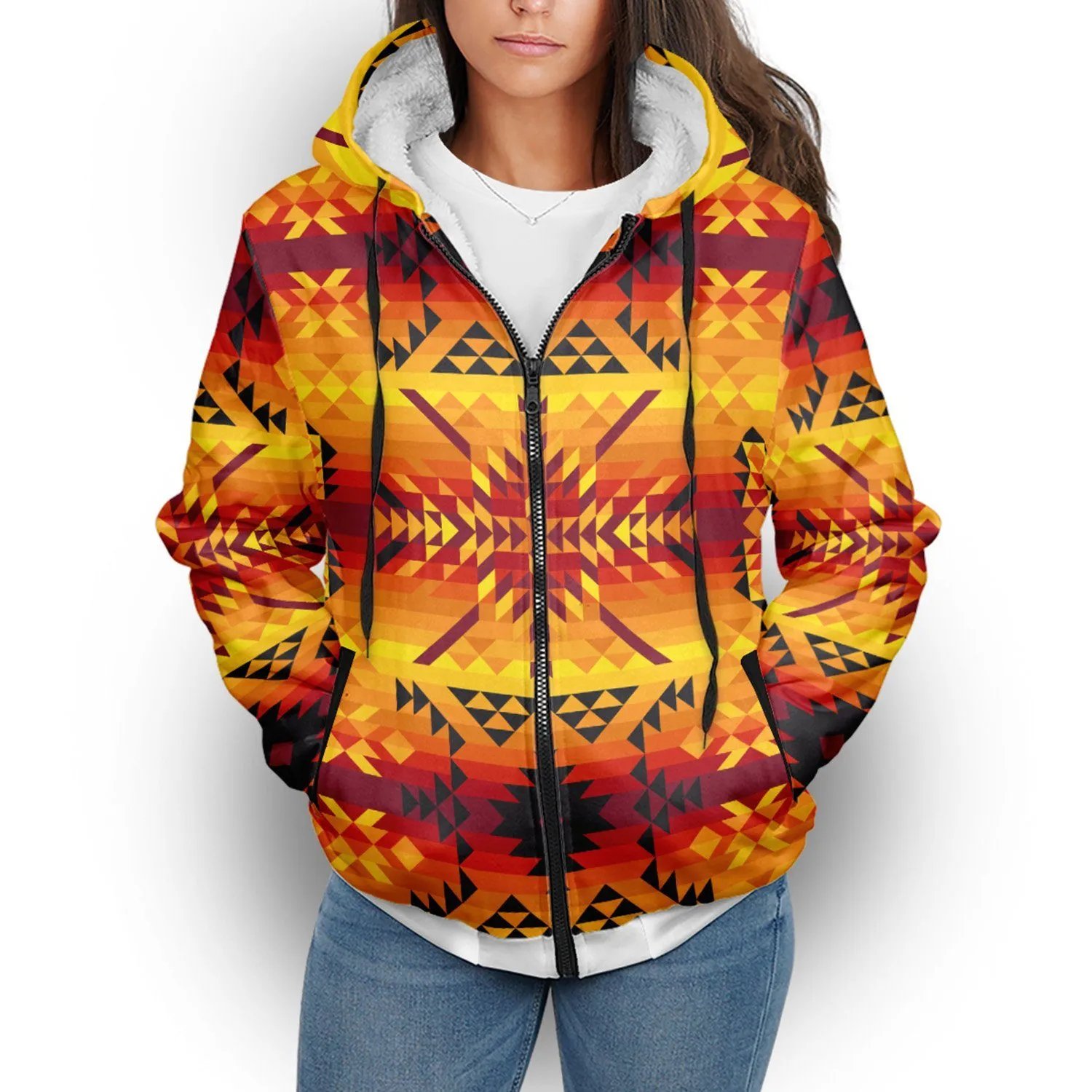 Desert Geo Yellow Red Sherpa Hoodie