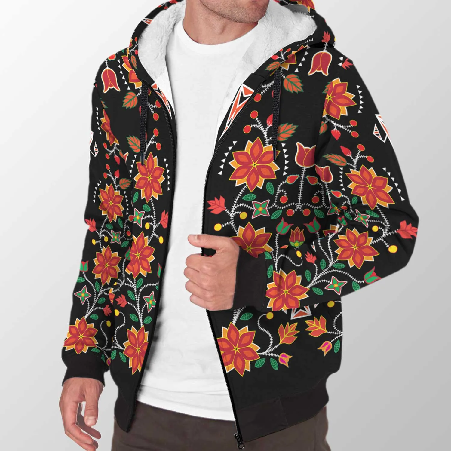 Floral Beadwork Six Bands Sherpa Hoodie