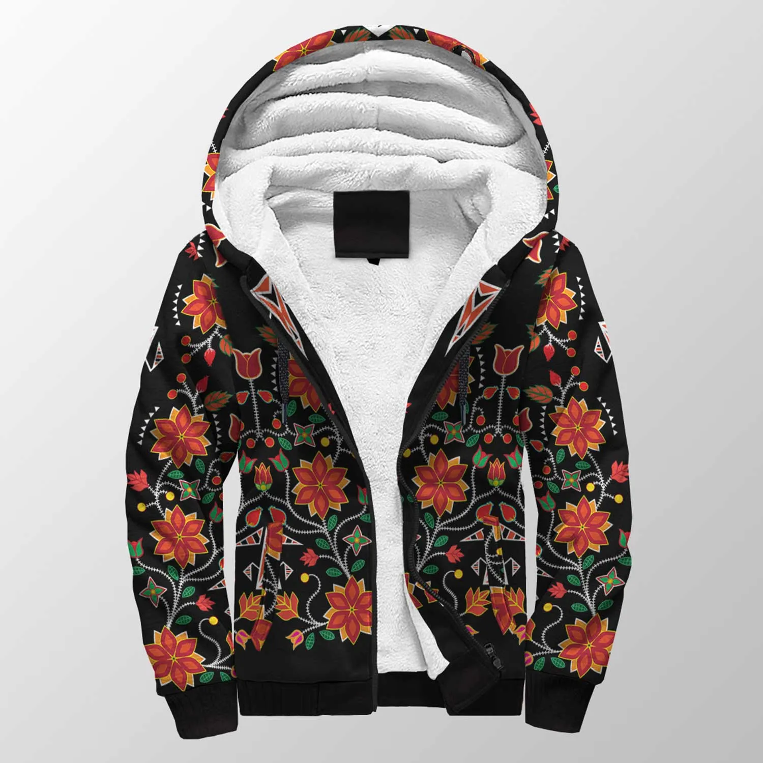 Floral Beadwork Six Bands Sherpa Hoodie
