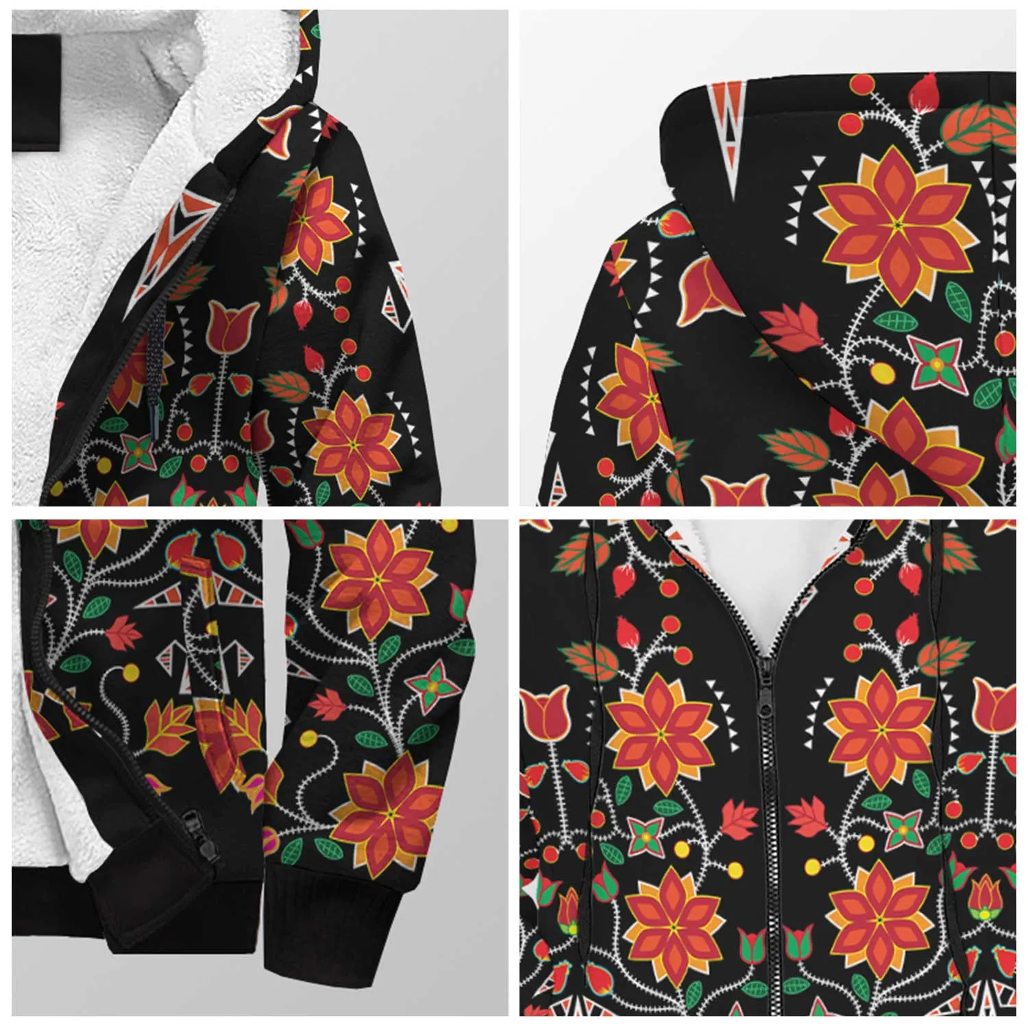 Floral Beadwork Six Bands Sherpa Hoodie