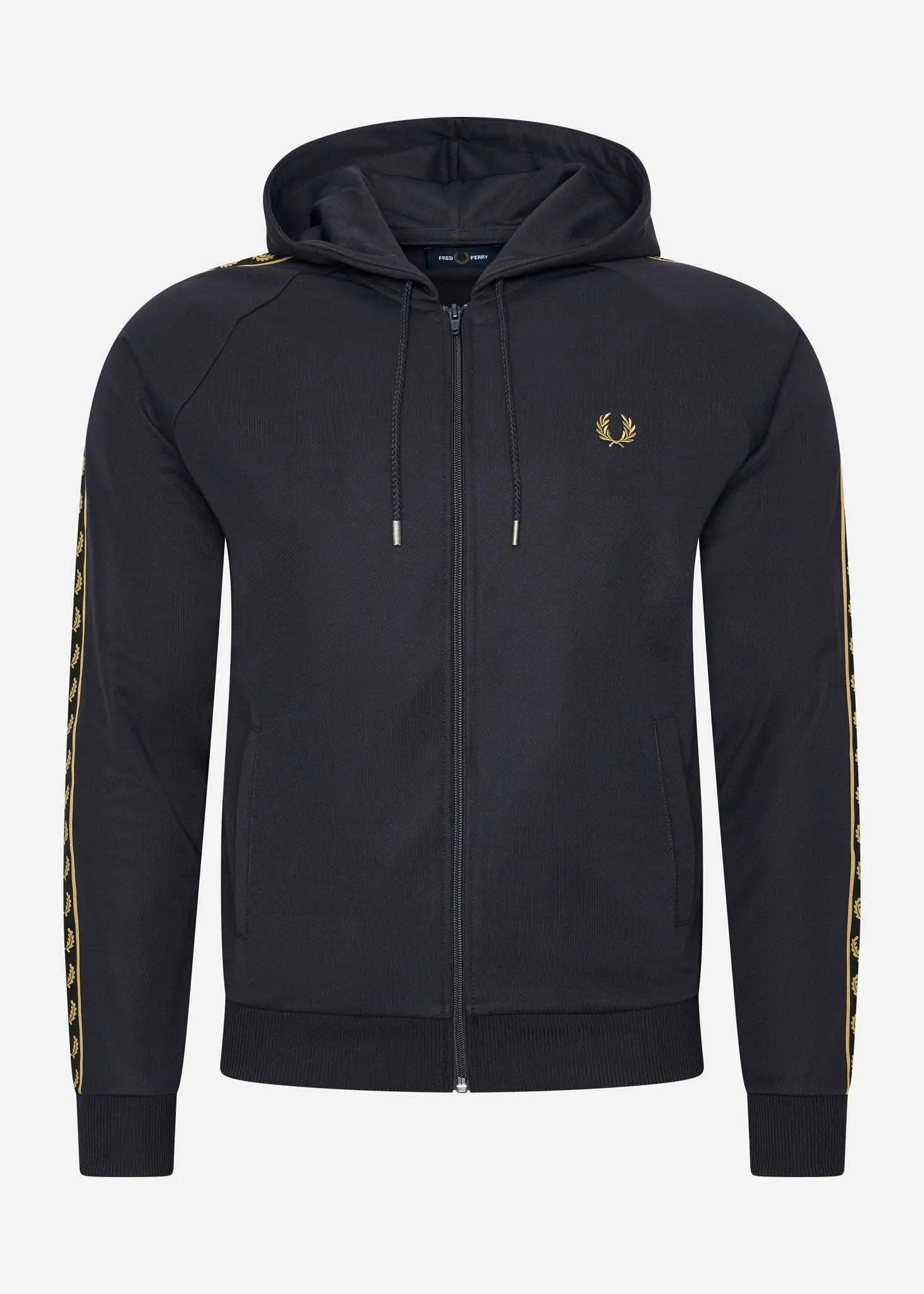 Gold tape hooded track jacket - navy