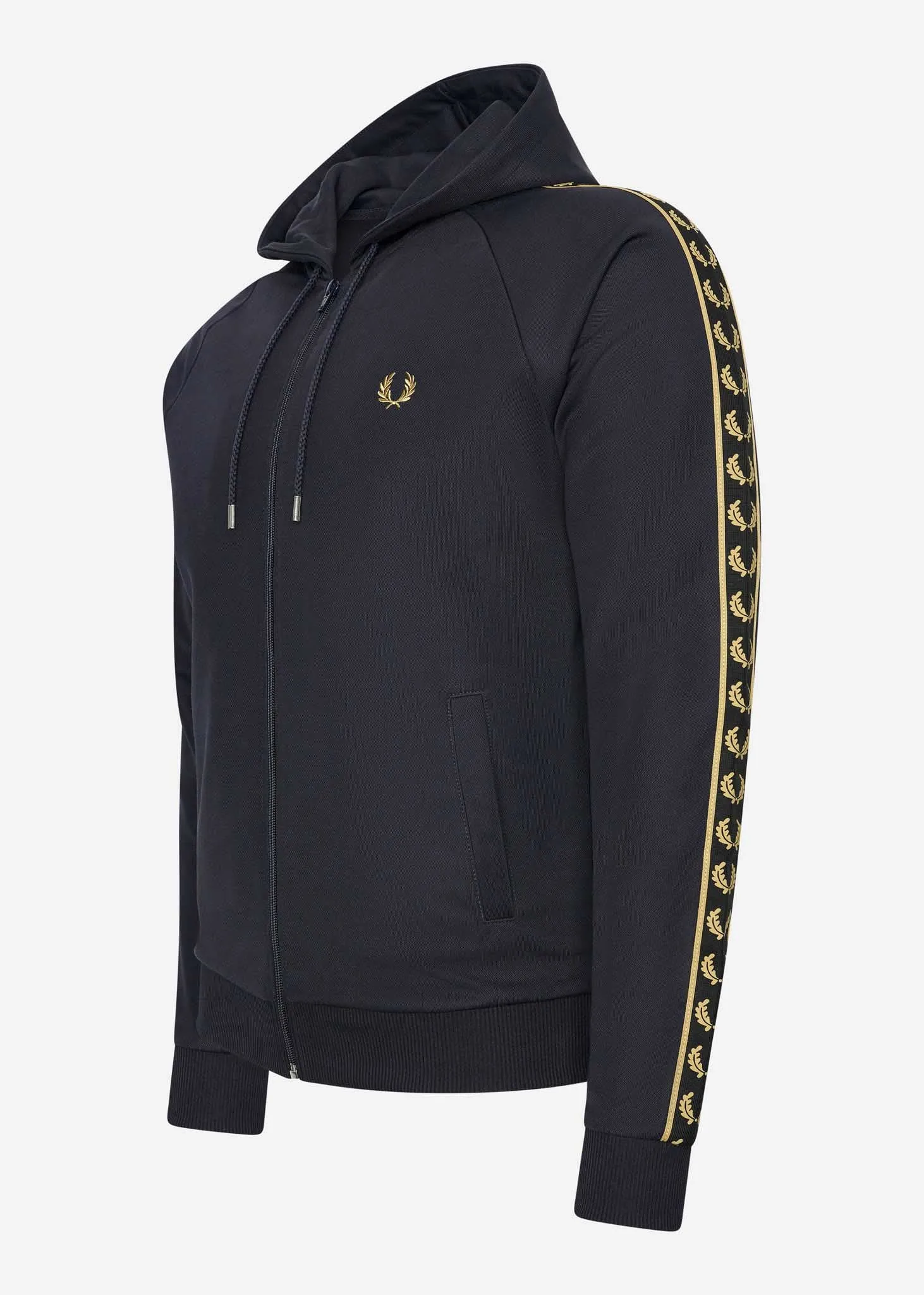 Gold tape hooded track jacket - navy