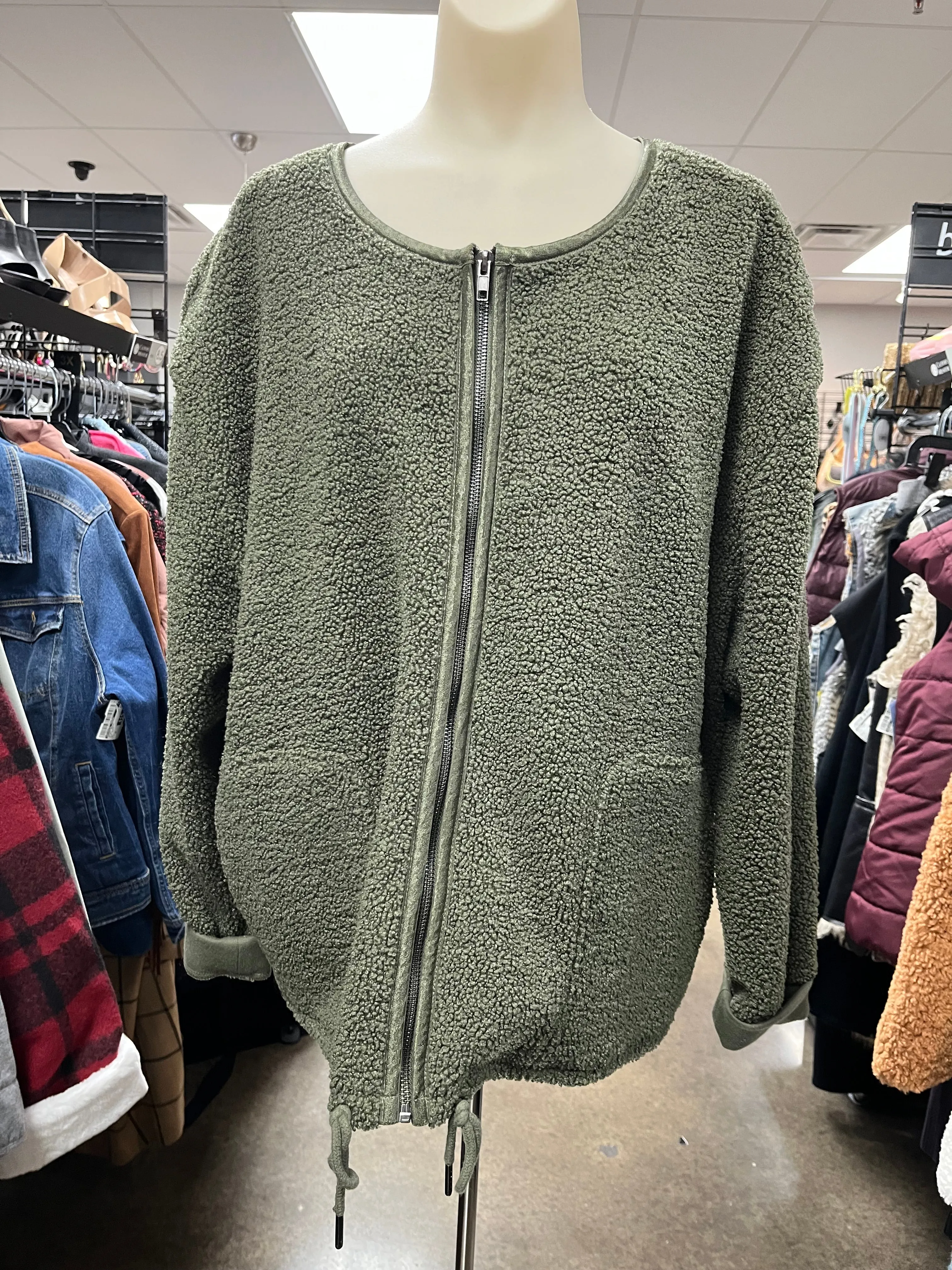 Jacket Faux Fur & Sherpa By Banana Republic In Green, Size: Xl