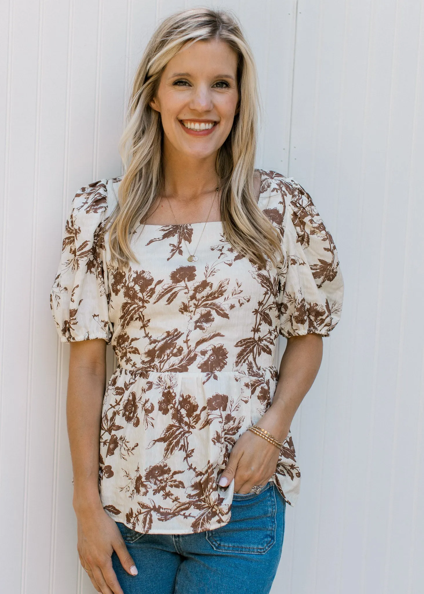 Mocha and Cream Graphic Floral Top