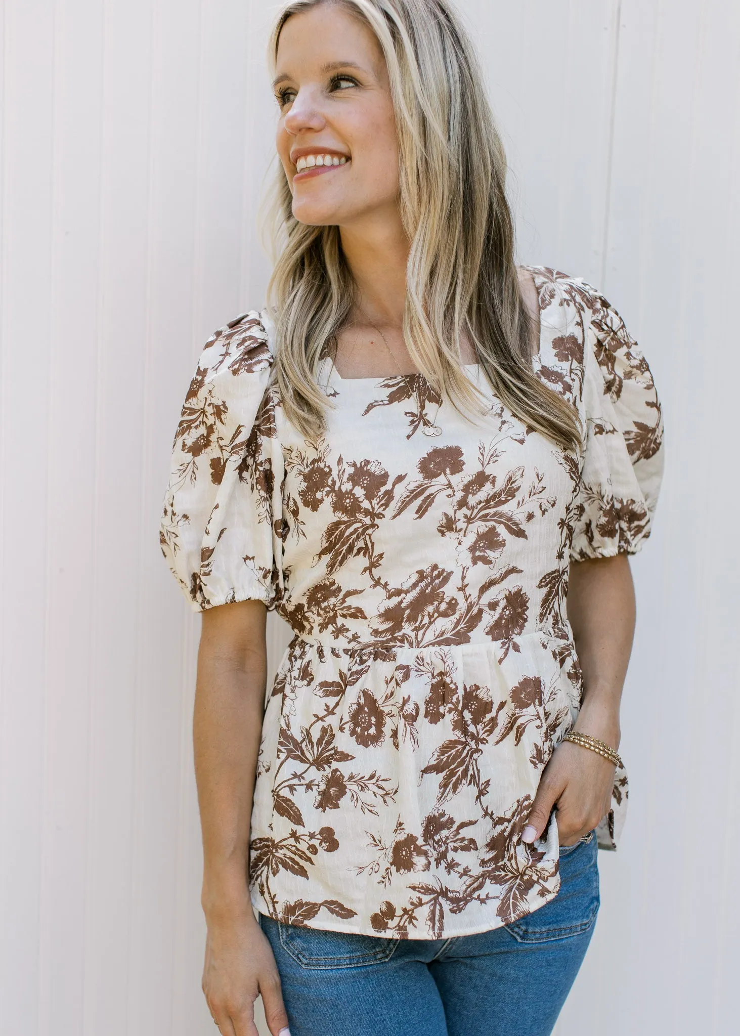 Mocha and Cream Graphic Floral Top