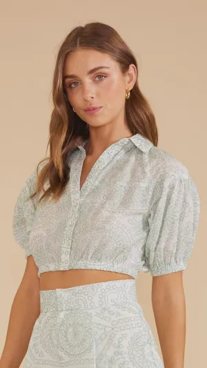 Phoebe Broidery Top White/Aqua