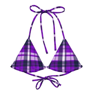 Purple and Navy Blue Preppy Surfer Girl Plaid String Bikini Top