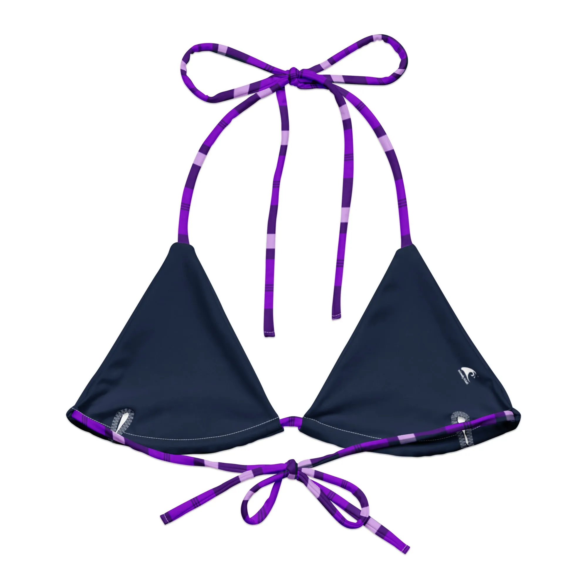 Purple and Navy Blue Preppy Surfer Girl Plaid String Bikini Top