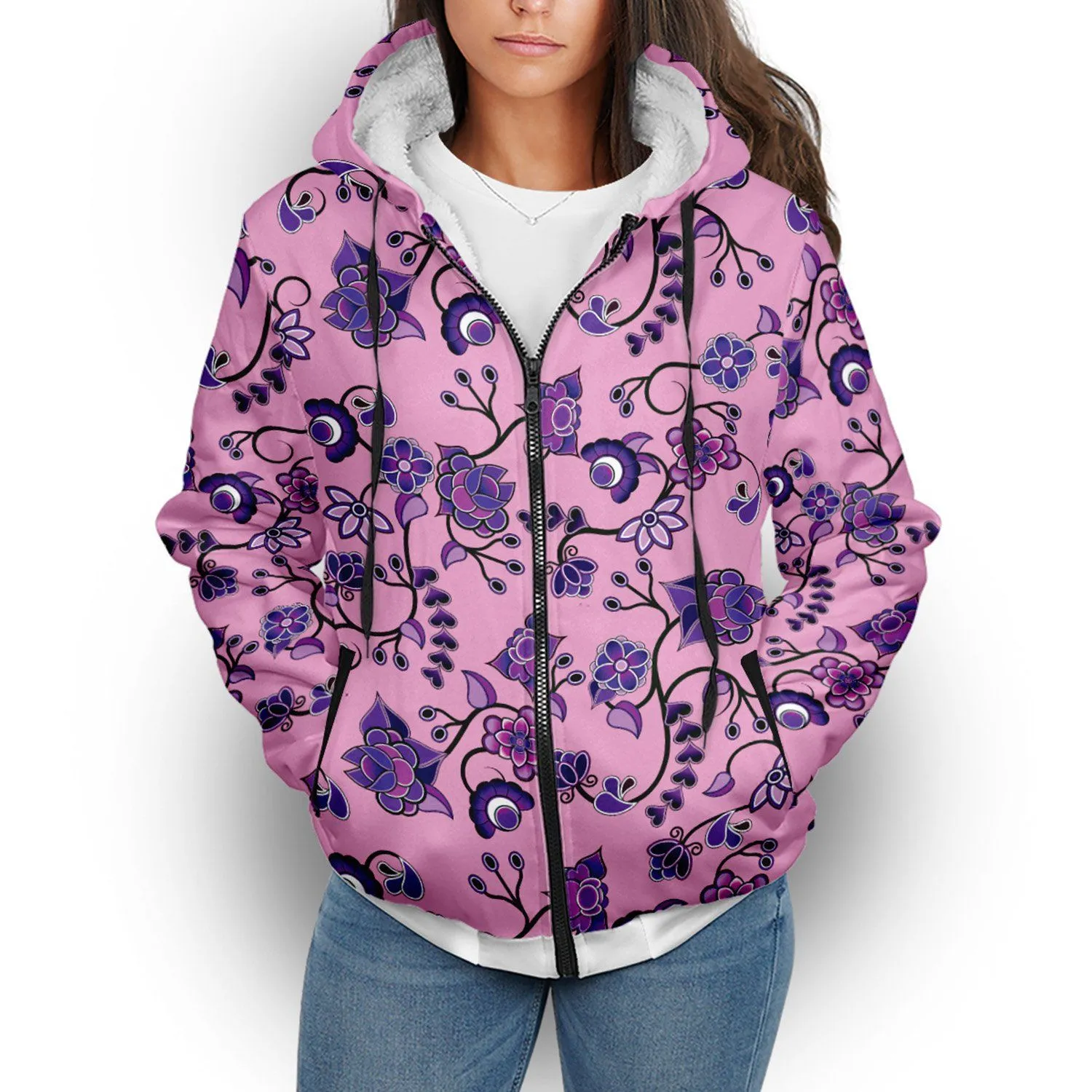 Purple Floral Amour Sherpa Hoodie