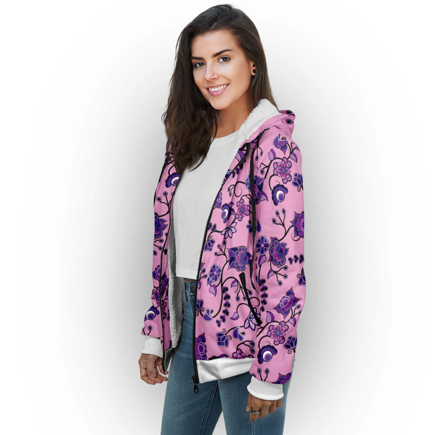 Purple Floral Amour Sherpa Hoodie