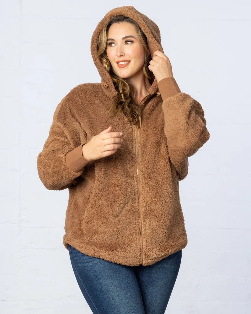 Sherpa Oversized Zip-Up Hooded Jacket