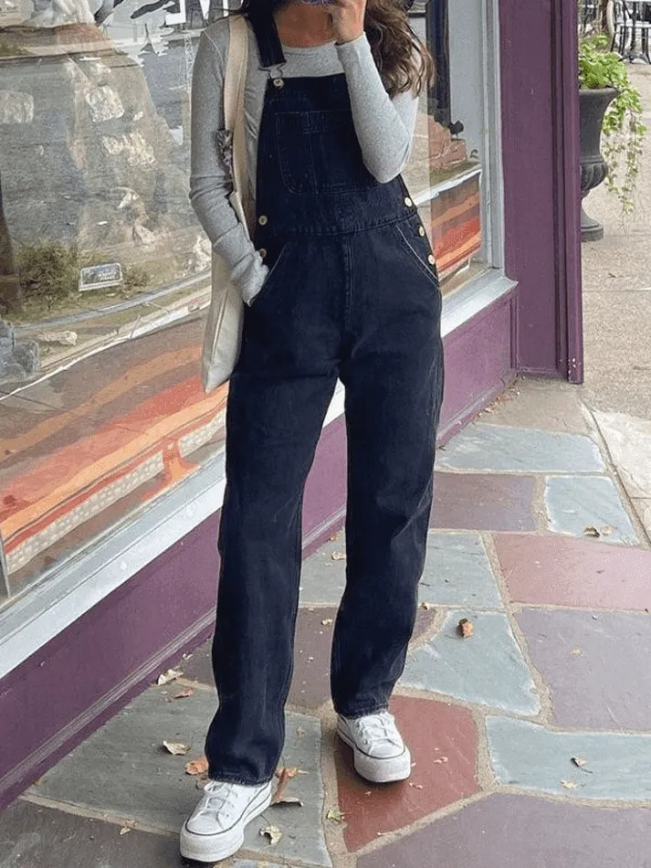 Washed Straight Leg Denim Overall