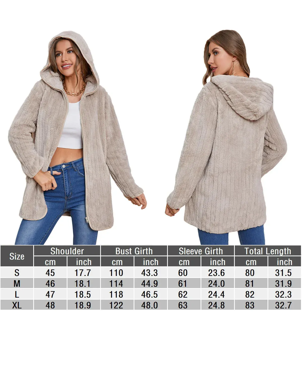 Women Roomy Fuzzy Hooded Jacket Cardigan for Chilly Days