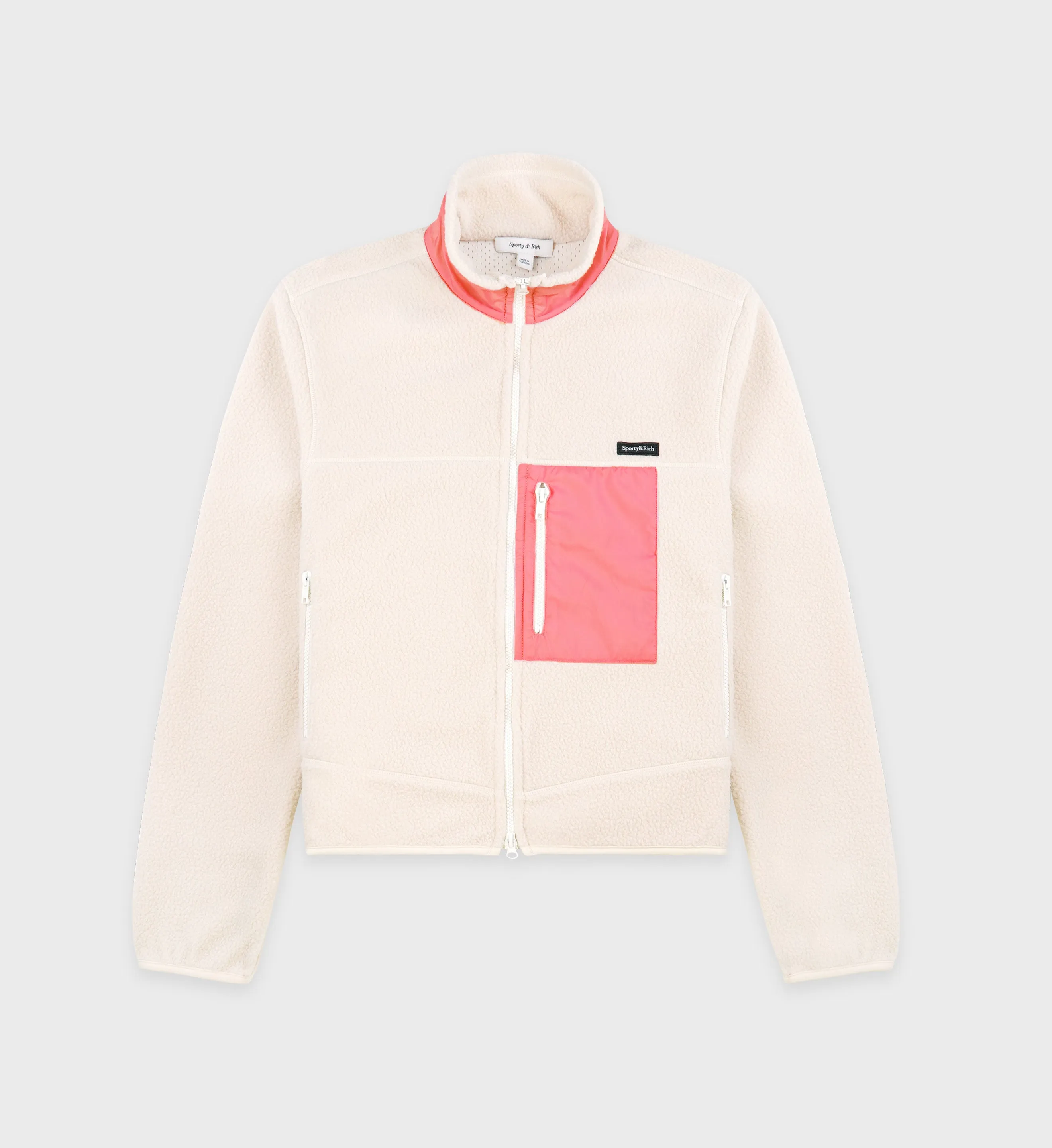 Zipped Sherpa Jacket - Cream/Dahlia