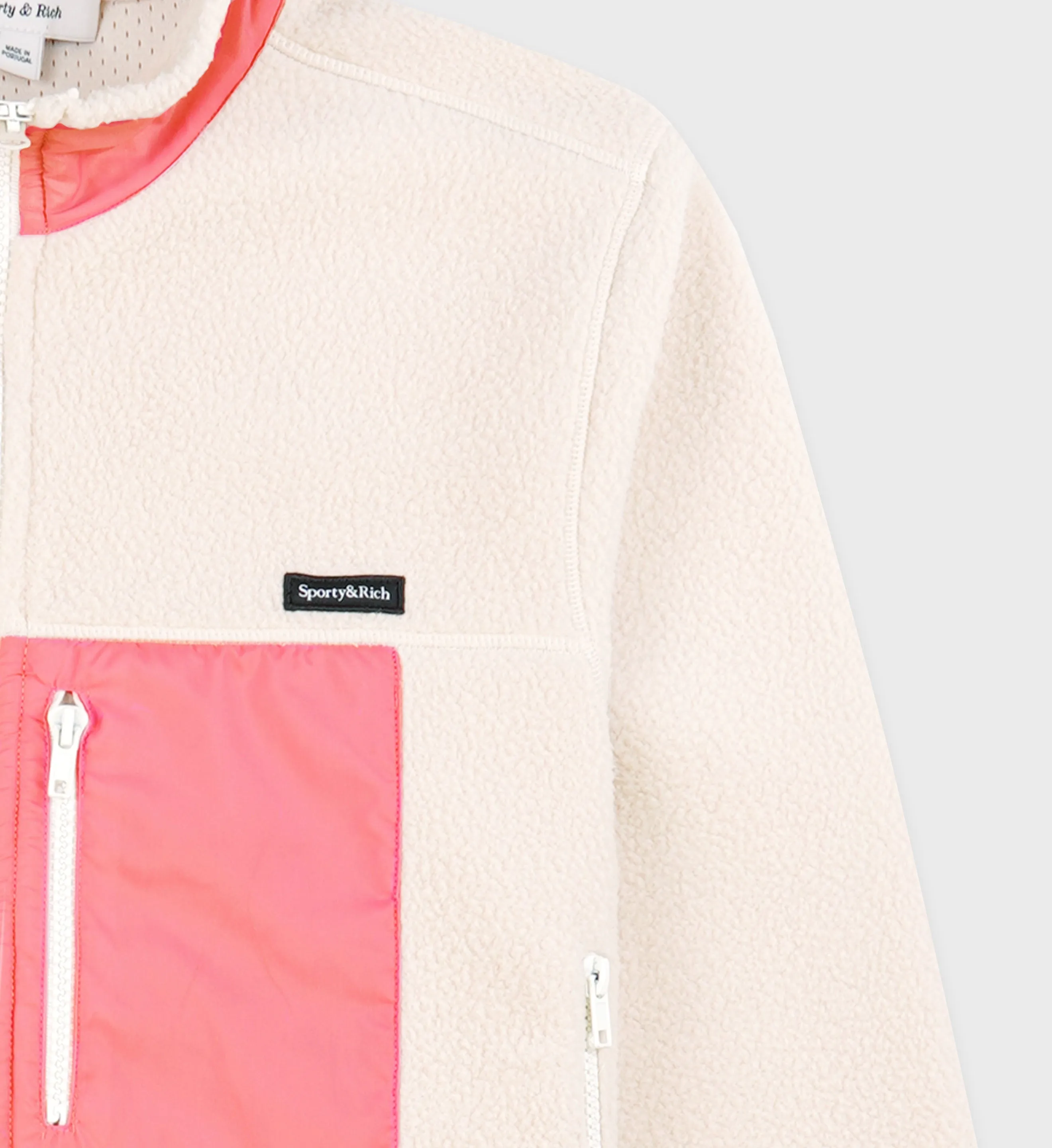 Zipped Sherpa Jacket - Cream/Dahlia